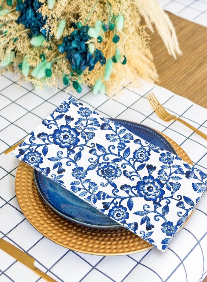 JarThenaAMCS مناديل ضيوف JarThenaAMCS، 120 قطعة، باللونين الأزرق والأبيض بنقوش زهور، بتصميم كلاسيكي، للاستخدام مرة واحدة، بنمط صيني، مناسبة للعشاء، مناشف ورقية، مثالية للحمام، حفلات الزفاف، أعياد الميلاد، وتزيين الطاولات. - Image 4